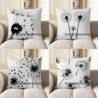 Home Decor Black Dandelion Pattern Decorative Pillow Cover Pattern Cushion Cover Suitable For Sofa Bedroom Car Pillow Cover