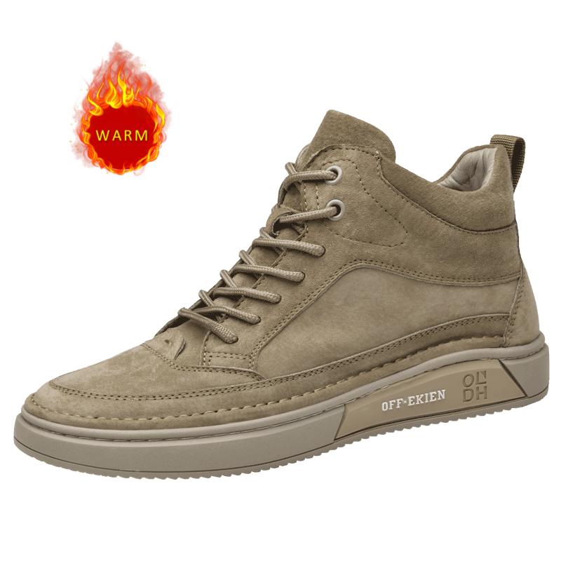 Fashion High End Brand Winter Hot Selling Men's High Top Shoes Street Trend Cotton Oxford Shoes Men's Genuine Leather Casual Shoes