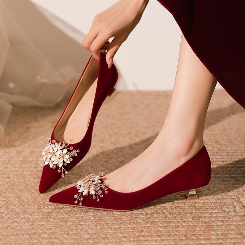 

Мода 2025 Новые Женские Туфли на Высоком Каблуке Повседневные Свадебные Универсальные Удобные Женские Туфли-Лодочки Роскошные Женские Туфли для Выступлений Мэри Джейн 35 вино красного