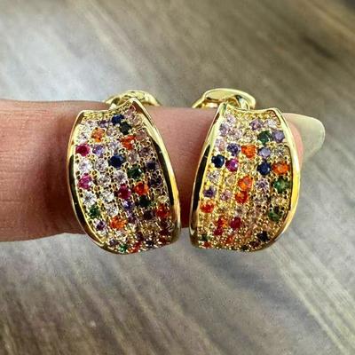 Women's  Sparking Colored Synthetic Zircon Design Small Circle Hoop Earrings Exquisite Daily Versatile Jewelry Accessory