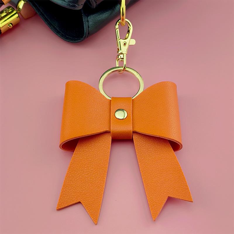 Simple Bow Leather Keychain Xiaohongshu Same Car Keychain Bow Bag Hanging