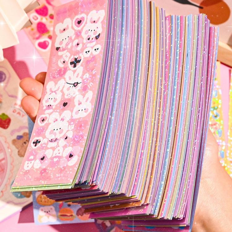 

100Pcs Cute Cartoon Laser Stickers Kawaii Journal Stickers DIY Handbook Goo Card DIY Decor Material Sticker