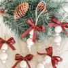 Christmas Christmas Ornaments Plaid Ribbon Wooden Beads Minimalist Style Bag Pendant Farm Style 15cm