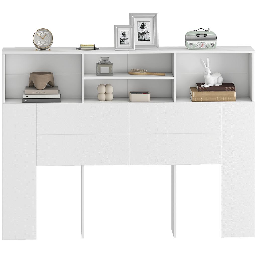 Testiera autoportante con contenitore, Accessorio per letto 4 scomparti a giorno, 140 x 19 x 103,5 cm, Bianco