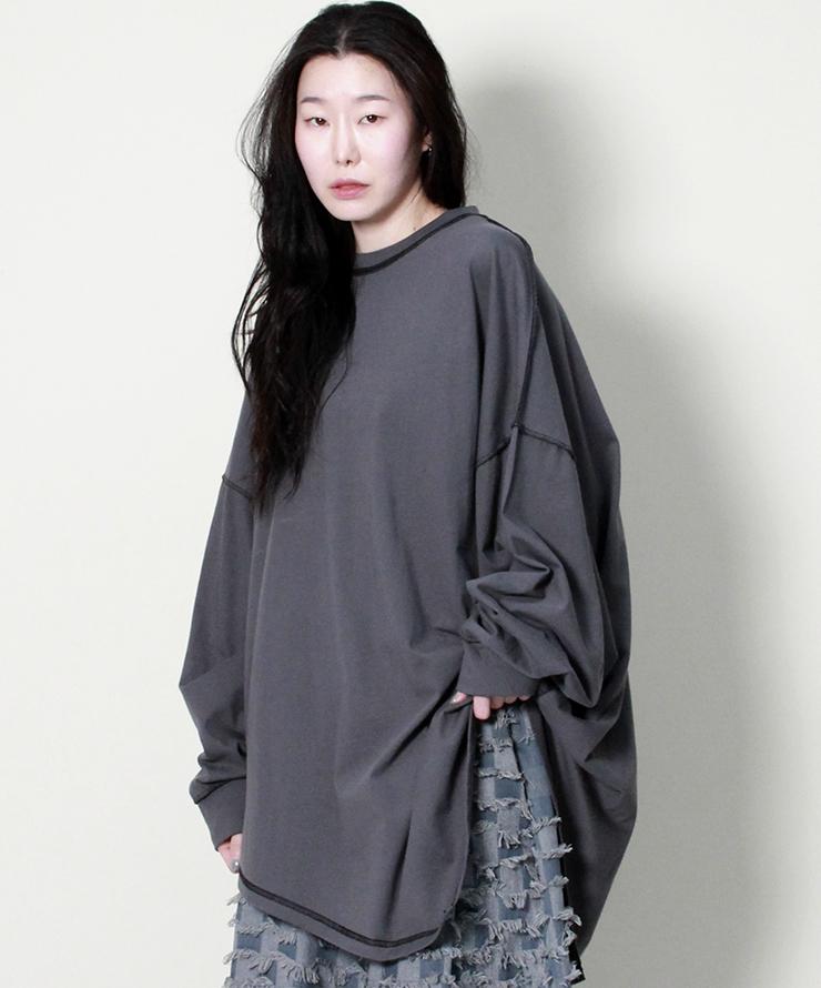 Deumakeu Oversized Asymmetrical Long Sleeve T-Shirt Charcoal