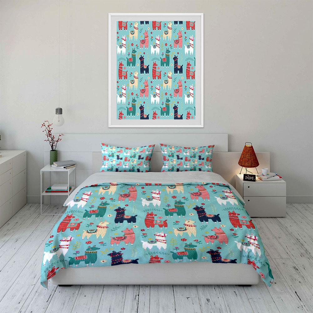 Colorful Llama Pattern Bedding Set Bedding Duvet Cover Set Duvet Cover Pillowcases (1 * Duvet Cover 2 * Pillowcases, without duvet insert)