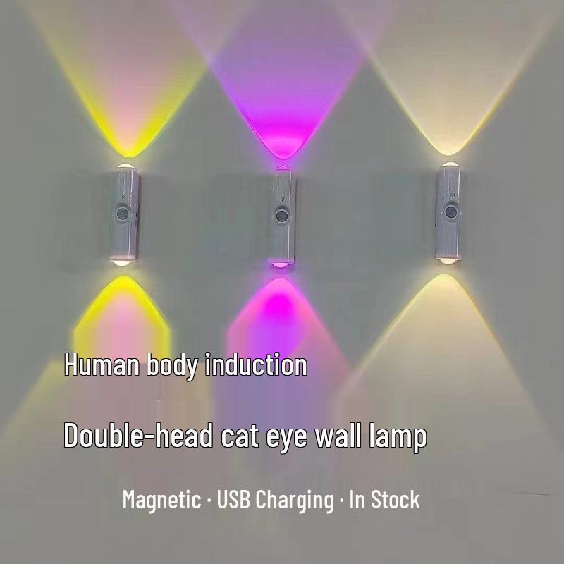 

Double-Head Motion Sensor Cat Eye Night Light with Magnetic Charging for Home and Hallway White Shell
