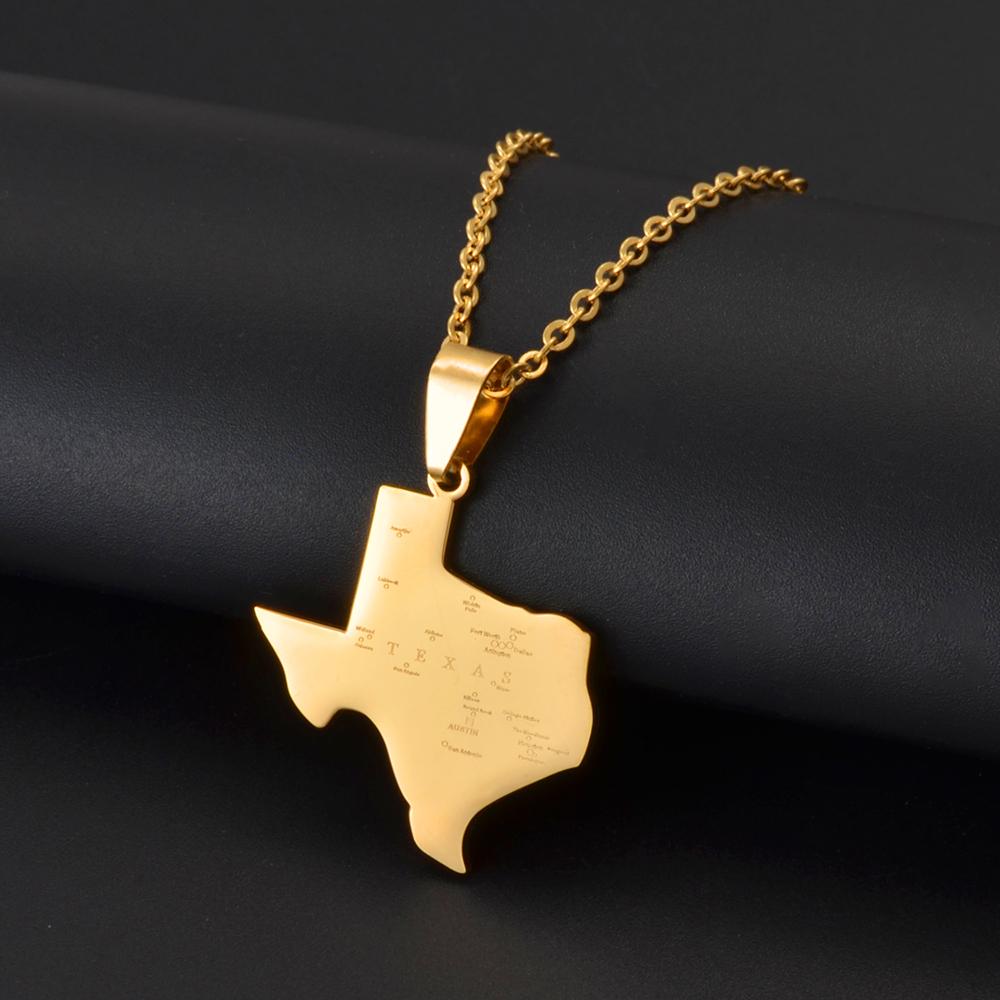 Anniyo 2025 Texas USA Pendant Necklaces United States of America Jewelry Stainless Steel #506262 45cm or 17.7 Inches