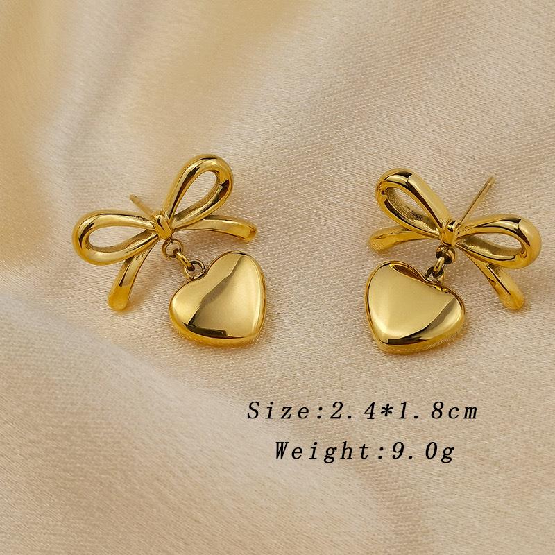 

Trendy Golden Heart Drop Earrings for Women Hollow Out Metal Bow Kont Dangle Earrings Wedding Party Simple Toamnetic Zircon