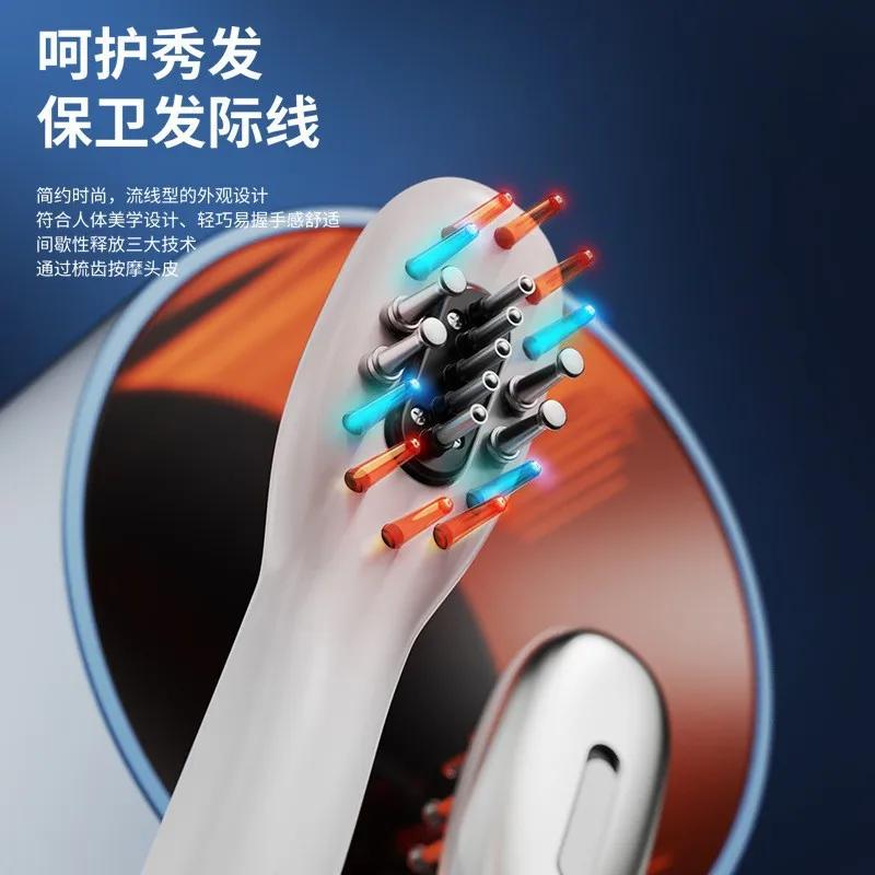 Scalp Medicine Applicator Electric Massage Hair Care Comb Hair Growth Liquid, Blue and Red Light Micro-current Massage Comb