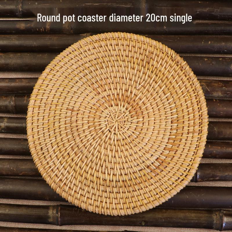 Hand-Woven Rattan Coaster & Non-Slip Table Mat Set: Heat-Resistant Placemats for Water Cups, Teapots, Bowls, Plates & Dining Tables.