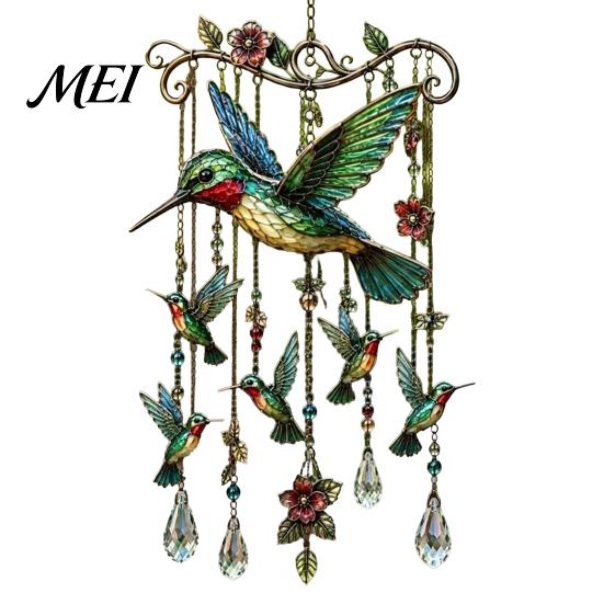 Crystal Bead Wind Chime Graceful Bird Chimes, Chimes for Outside, Metal Three-dimensional Carving Hanging Suncatchers with Pendants Garden Yard Decor