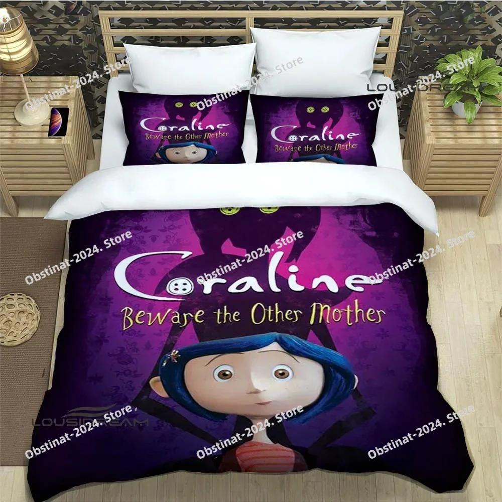 3D Cute C-Coraline Cartoon Bedding Set Printed Bed Set With Pillowcase Bed Duvet Cover Soft Single Double Queen Super King Size