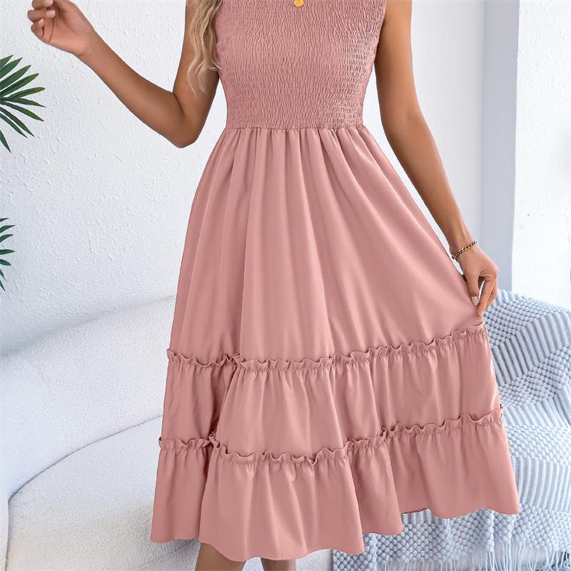 

2026 Spring/Summer Women s Sleeveless Waist with Black Ear Edge Large Swing Long Skirt S-XL XL рожевий