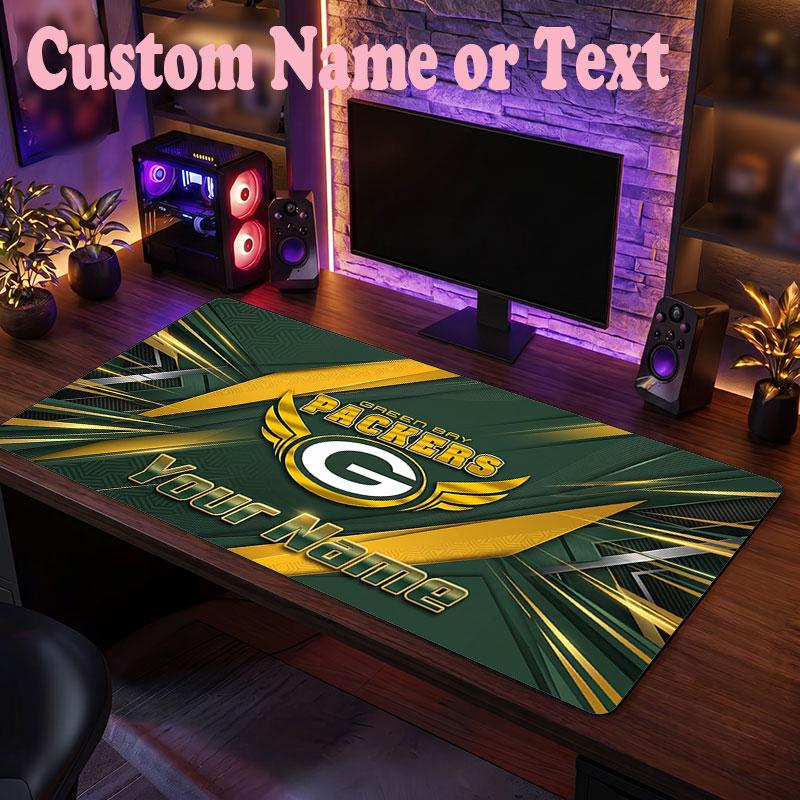 Green Bay Packers Customized Name Text Mouse Pad, Large Desk Mouse Mat Personalized Home Office Present