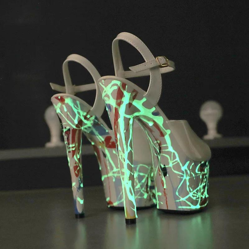 Fluorescent Luminous 16.5CM High Heels Sandals Design Model Pole Dancing Party Stiletto Nightclub Platform Sandals slippers
