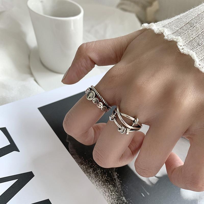 Contemporary 925 Sterling Silver Vintage Smiley Face Ring For Fashion Forward Women
