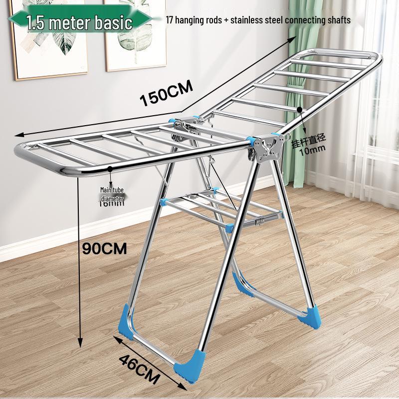 Wing-Shaped Stainless Steel Folding Clothes Rack for Indoor Drying and Storage