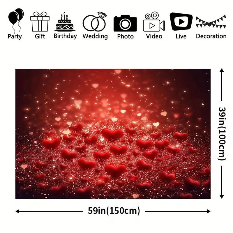 2D Anniversary Photo Booth Backdrop with Red Hearts and Bokeh Lights