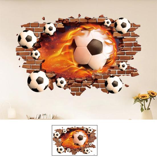 3D Soccer Wall Stickers, Self-Adhesive Soccer Ball Wallpaper Poster, Sports Ball Breakthrough Wall Decals for Boys Bedroom Playroom