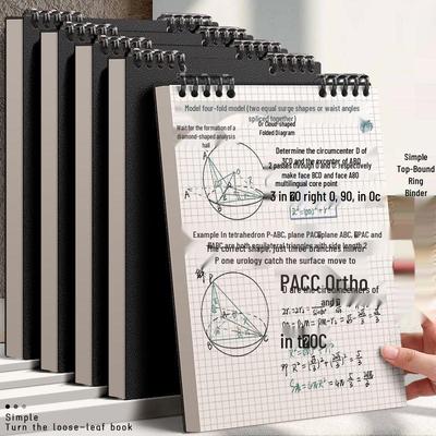 B5 Negro Cuaderno de Rejilla A4 con Tapa Abatible: Minimalista, Desmontable para Estudiantes