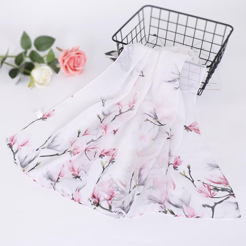 Spring and Summer New Magnolia Chiffon Printed Silk Scarf Fashion Thin Women's Scarf Gift