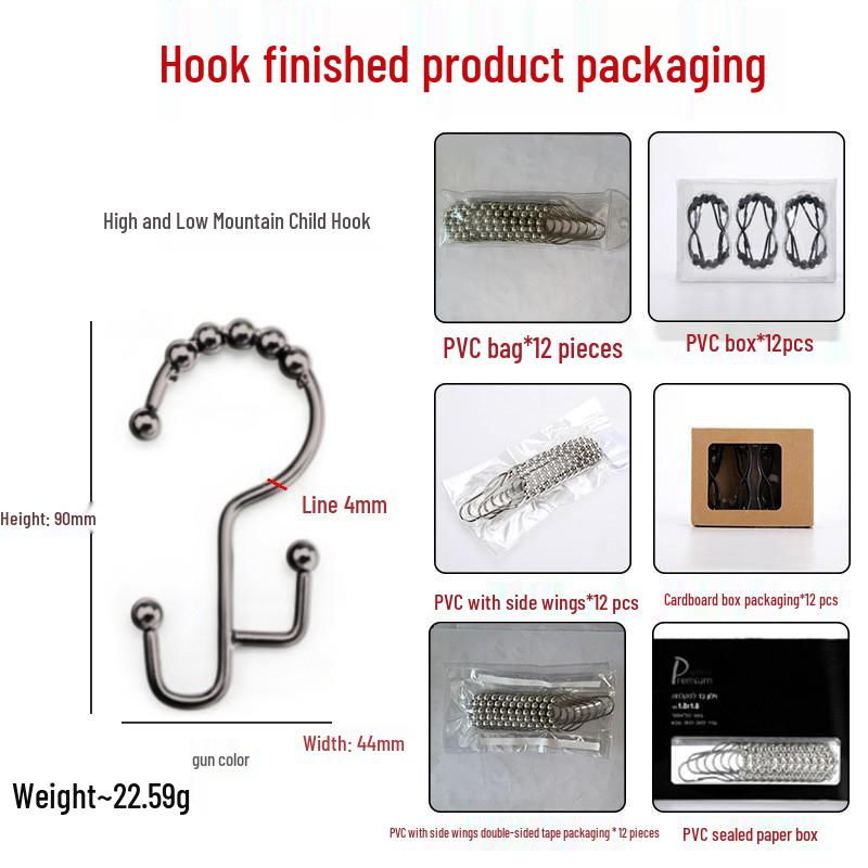 Stainless Steel Double-Sided Bath Curtain Hooks, Tool-Free Install, Sliding J-Hook Design