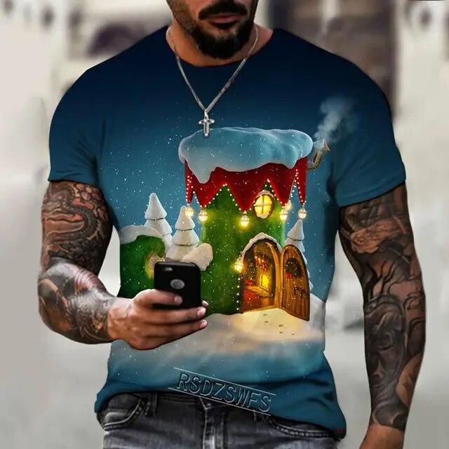 Letní pánské tričko s designem vánočního stromu 3D tisk vzor trička volný, velmi velké, ležérní tričko pohodlné osobní 5XL