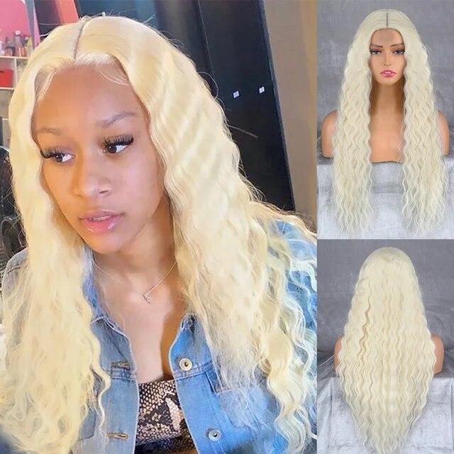 Synthetic Wigs Curly Wigs for Black Women Long Deep Wave Wigs Hair Heat Resistant Half HTied Cosplaly Wigs Party