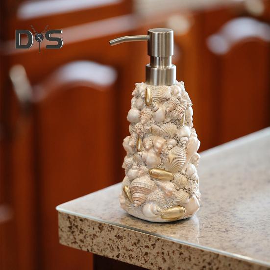 Muschel Design Seifenspender Wasserdichtes Harz Edelstahl Handdesinfektionsmittel Lotion Shampoo Pumpe Badezimmerzubehör