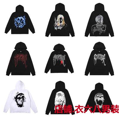 Mens Oversized Hoodie With Embroidered Skull Spine Design Streetwear Casual Pullover Cotton Blend Loose Fit