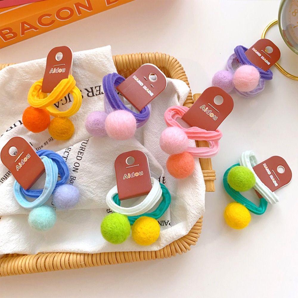 

Korean Style Colorful Plush Hair Tie High Elastic Cute Hair Tie Fashion Hairball Hair Rope Girls