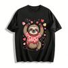 Valentine's Day Sloth Heart Print Casual Loose Pullover Top Pure Cotton T-shirt