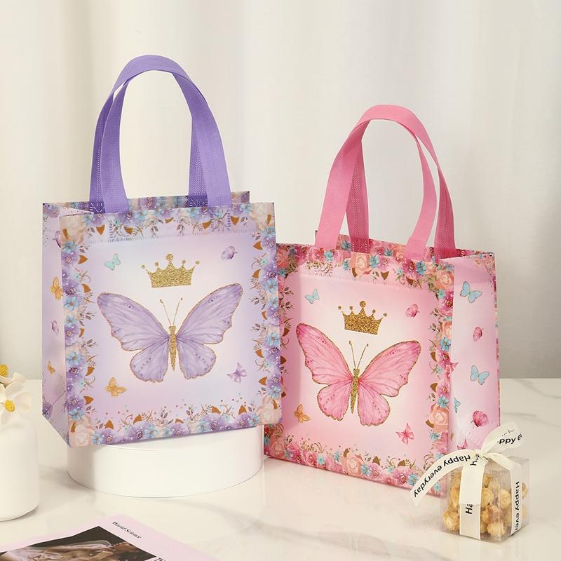 4pcs Butterfly Gifts Packaging Bag Butterfly Theme Kids Birthday Party Decoration Baby Shower Nonwoven Fabric Favors Candy Bags