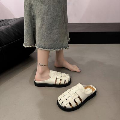 Lazy Knitting~! Soft French Gentle Breathable Sandals Women Ins Summer Wear Thick-soled Beach Bag Head Slippers