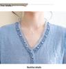 Mom's Stylish Sheer V-Neck T-Shirt for Middle-Aged and Elderly Women, Lightweight Knit Top with Seven-Point Sleeves