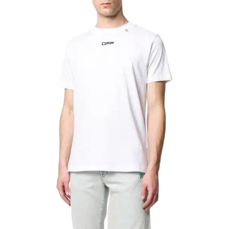 Off-White Slim Fit Caravaggio Square T-Shirt White/Black Men Tops OMAA027S201850050188