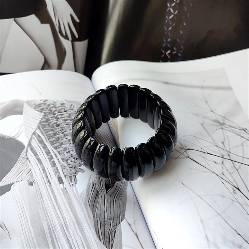 Retro Ovales Acryl Europa Amerika Elastische Armreifen Damen Einzigartiges Design Armbänder Leichter Luxus Party Schmuck Trend Trend Armreif