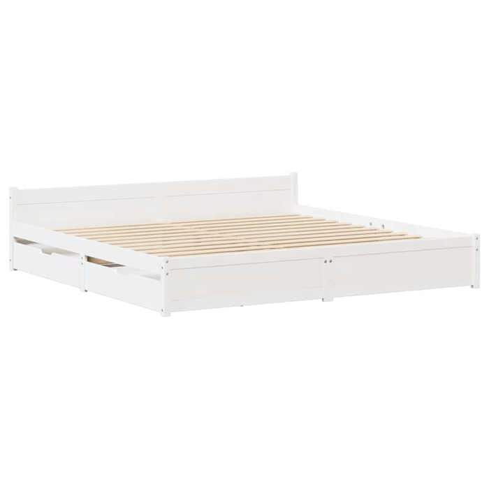 VidaXL Cadre de lit avec tiroirs blanc 120x200 cm bois de pin massif, sommier, cadre de lit double, cadre de lit en bois 3301687