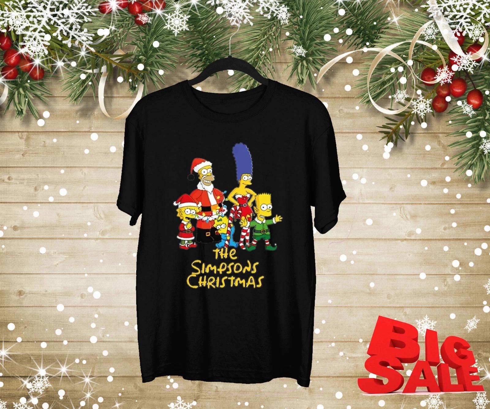Hot! Merry Christmas The Simpsons Heavy Cotton Black S-5XL Black T Shirt TR736 S