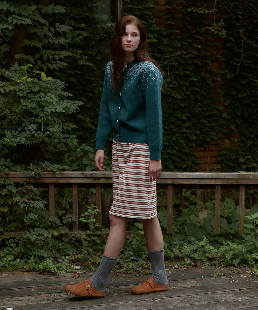 Seutyudioaenpaleukeu Multi Stripe Jersey Skirt_Green