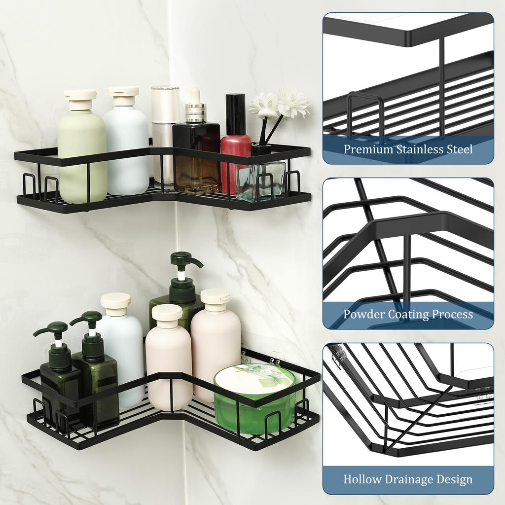 5Pcs Corner Bathroom Organizer Shelf Stainless Steel No Drill Wall Mounted Shower Caddy Shelves Shampoo Cosmetic Storage Holder