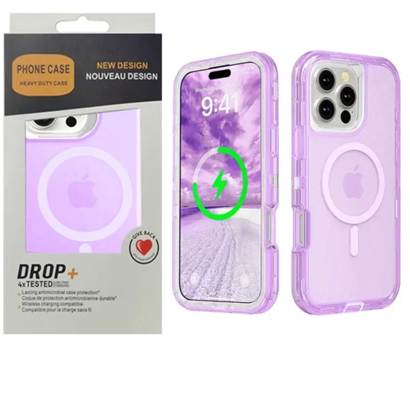 

Luxury Magnetic Wireless Charg Case for IPhone 17 16e 15 14 Plus 13 12 Pro Max for Mag-safe 3IN1 Translucent Anti-Drop Cover iPhone17