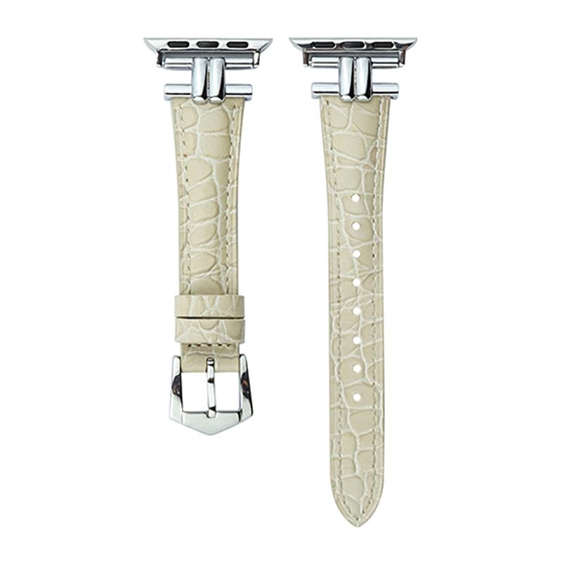

AW For Apple Watch 10 46mm/Ultra 2/Ultra 49mm/9 8 7 45mm/SE (2023) SE (2022) SE 6 5 4 44mm/3 2 1 42mm Band Leather Strap Beige Silver