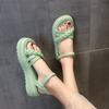 Footwear with Medium Heels Women's Shoes Beach Sandals for Woman Green Summer 2024 Rhinestones Diamond Platform Comfort Casual H