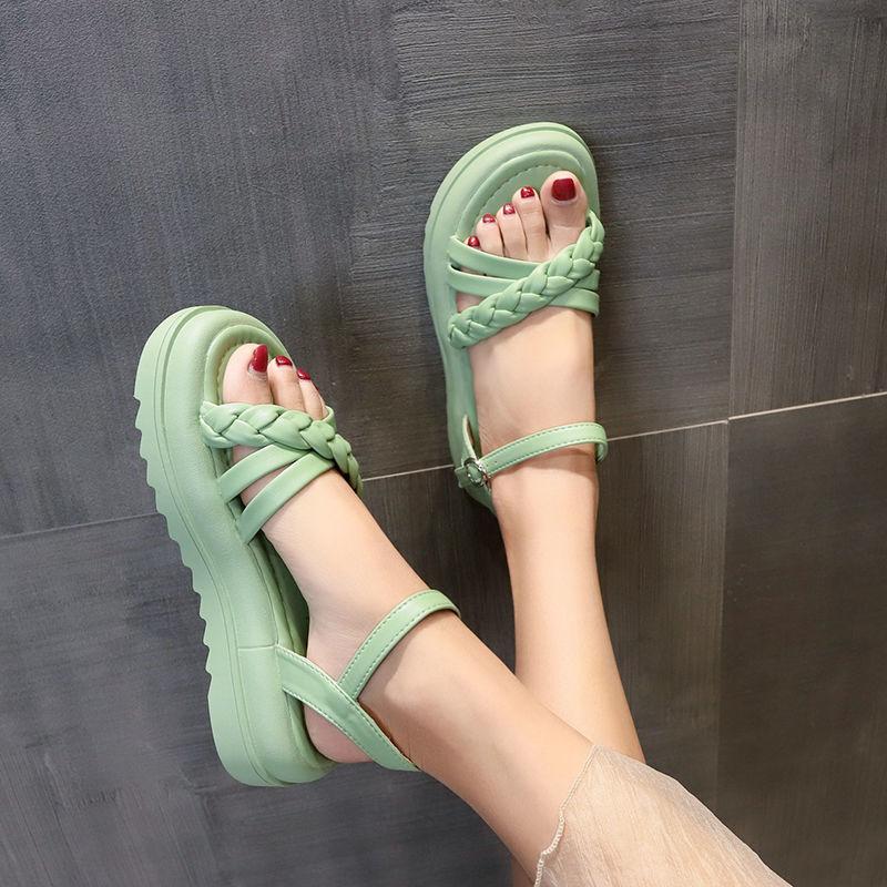 Footwear with Medium Heels Women's Shoes Beach Sandals for Woman Green Summer 2024 Rhinestones Diamond Platform Comfort Casual H