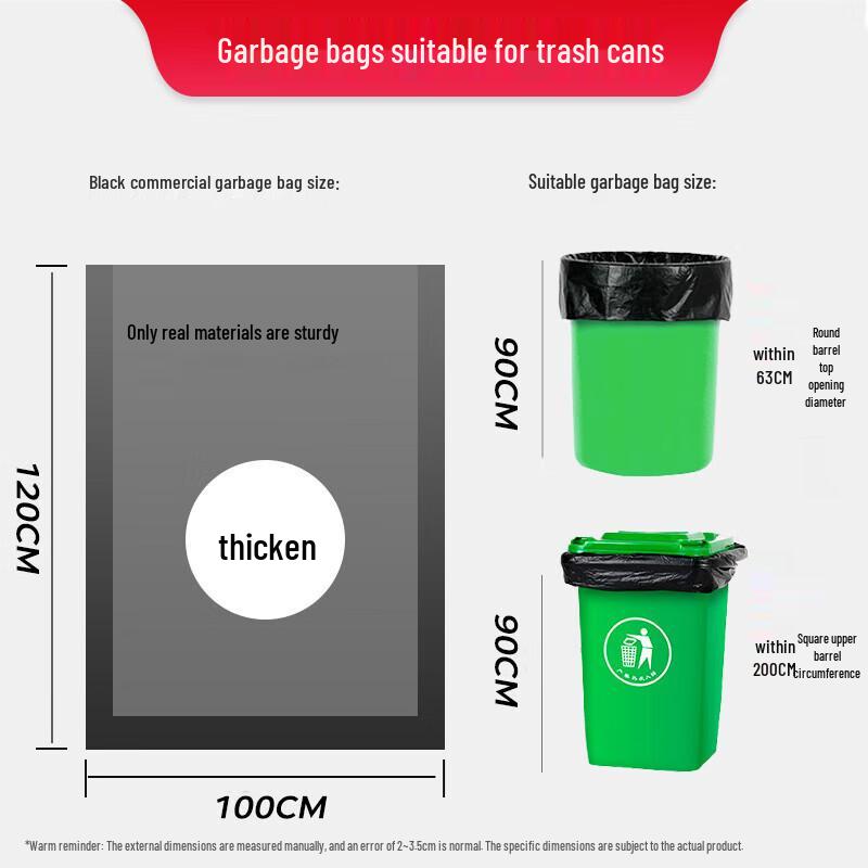 Mengdong 100x120cm Extra-Große Schwarze Flachboden-Müllsäcke, 50 Stück