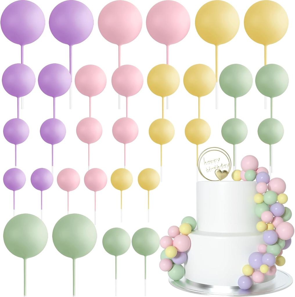 32Pcs Christmas Ball Cake Topper Decorations Foam Balls Cake Picks Cake Topper Balls Cake Decorations for Wedding Party Birthday