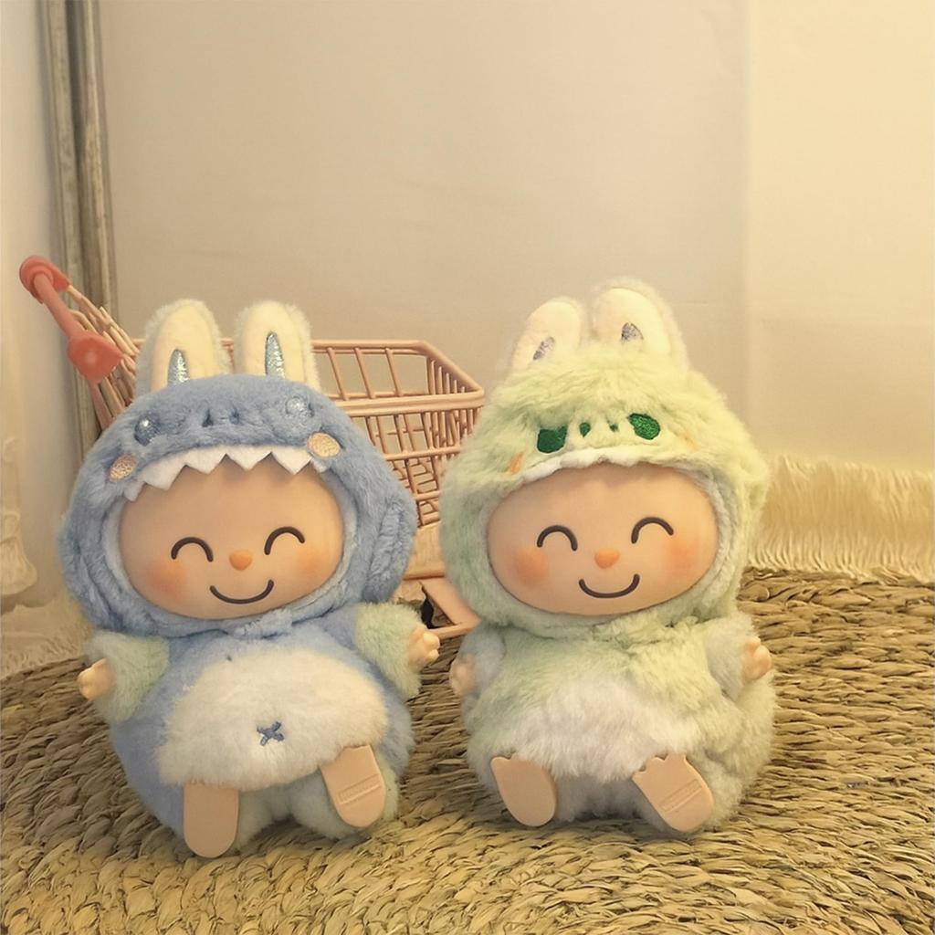 17cm Plush Green Dinosaur with Plump Shark Outfit, Suitable for First, Second, and Third Generations, Fluffy Costume for Plush Dolls