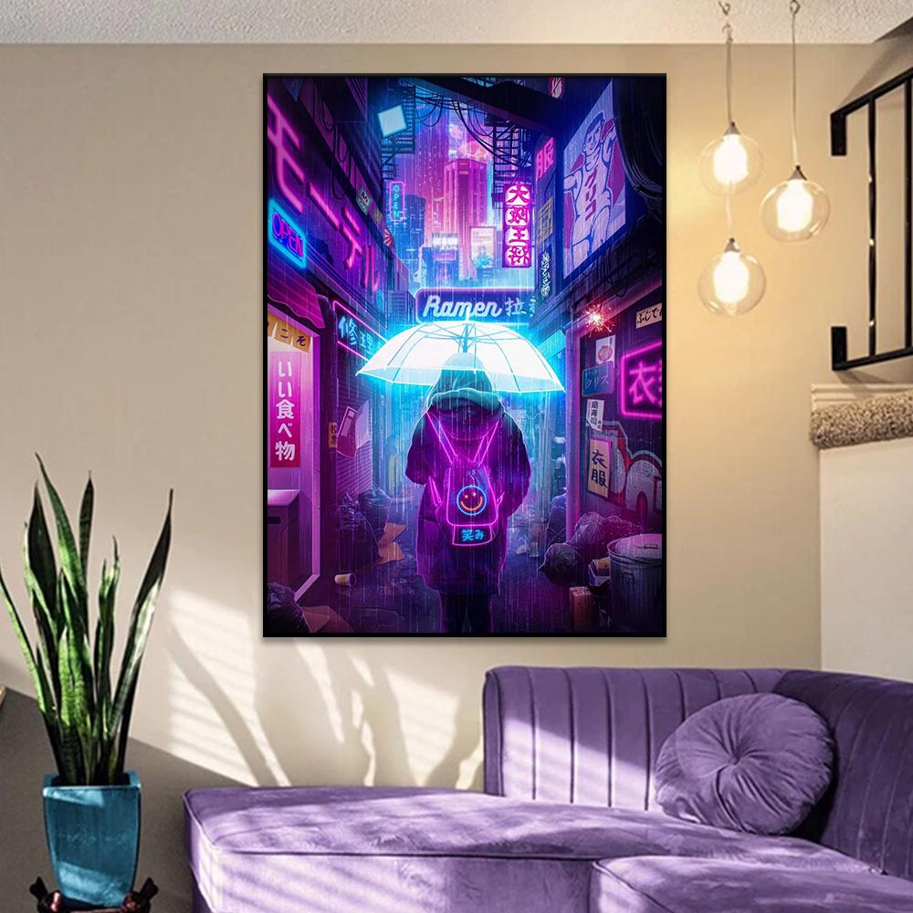 Pop Neon Vaporwave Japan Tokyo City Night Street Scenery Posters Abstract Wall Art Canvas Painting Print Room Home Decor Cuadros